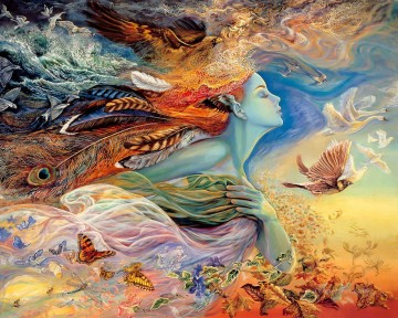 fantasía ángel y pájaros mariposas Pinturas al óleo